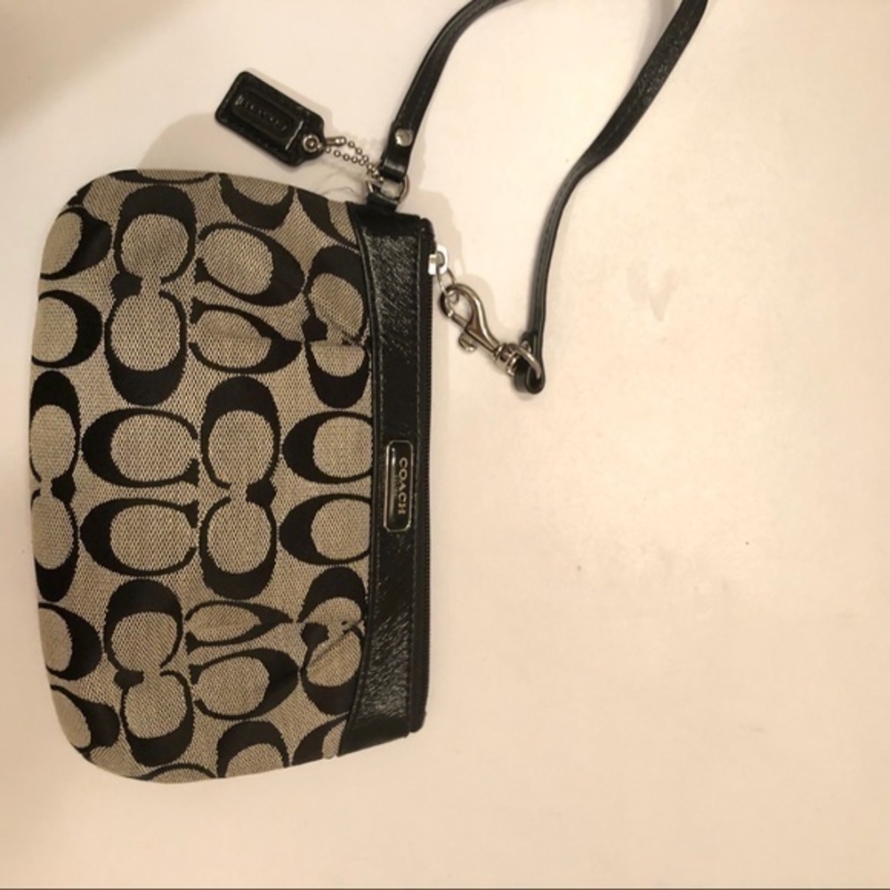 Coach signature c leather black gray wristlet bag - Picture 4 of 7